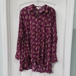 Umgee Floral Button Up Tunic Length Top XL NWT